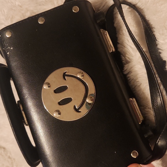 Vintage 90s Y2K Black Box Bag Handbag Purse With SILVER - Picture 5 of 5